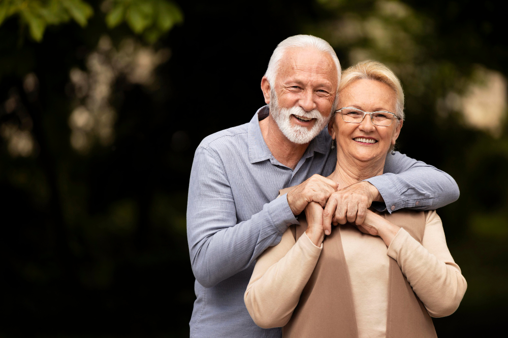 Pareja de adultos mayores abrazándose