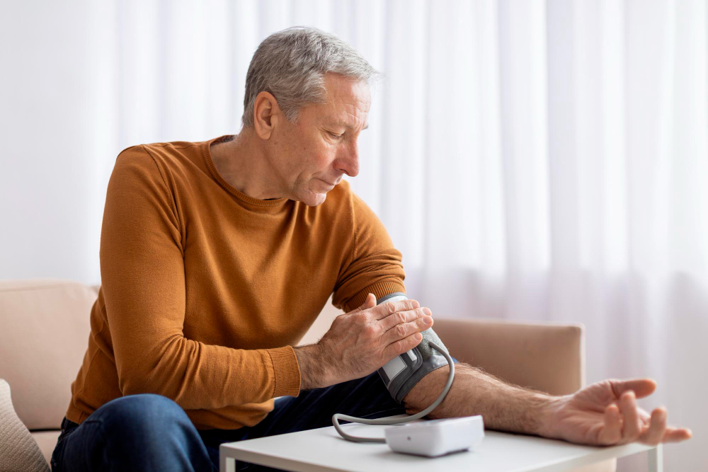 Foto de hombre adulto tomándose la presión
